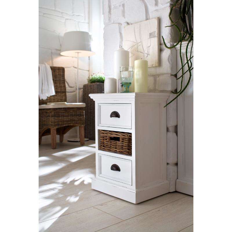 Ashpinoke:Halifax Collection Bedside Storage Unit with Basket in Classic White-End Tables-NovaSolo