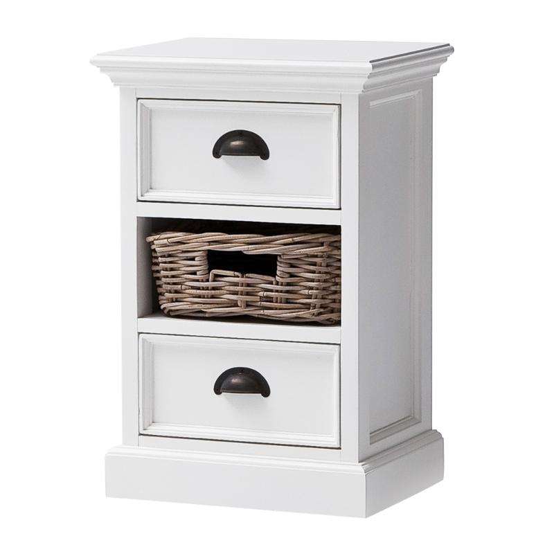 Ashpinoke:Halifax Collection Bedside Storage Unit with Basket in Classic White-End Tables-NovaSolo