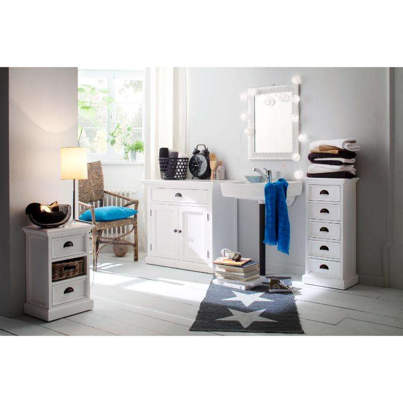 Ashpinoke:Halifax Collection Bedside Storage Unit with Basket in Classic White-End Tables-NovaSolo