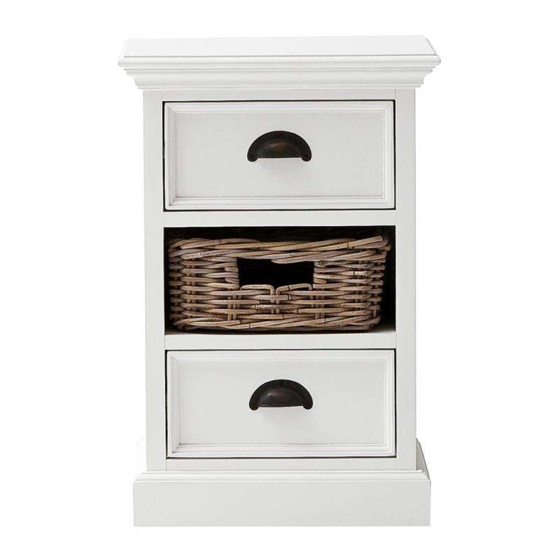 Ashpinoke:Halifax Collection Bedside Storage Unit with Basket in Classic White-End Tables-NovaSolo