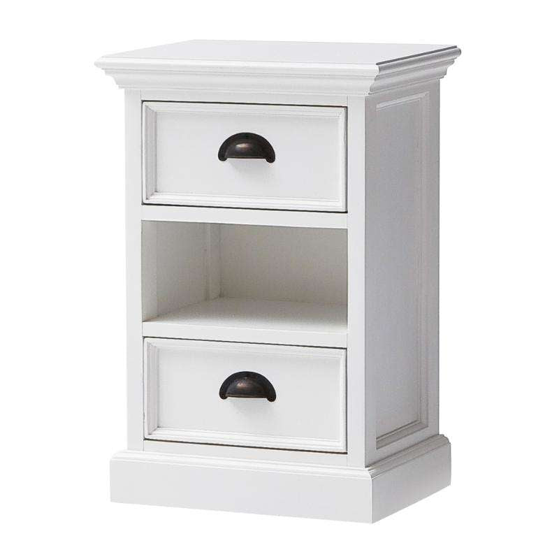 Ashpinoke:Halifax Collection Bedside Storage Unit with Basket in Classic White-End Tables-NovaSolo