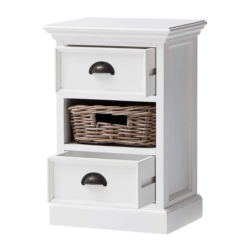 Ashpinoke:Halifax Collection Bedside Storage Unit with Basket in Classic White-End Tables-NovaSolo