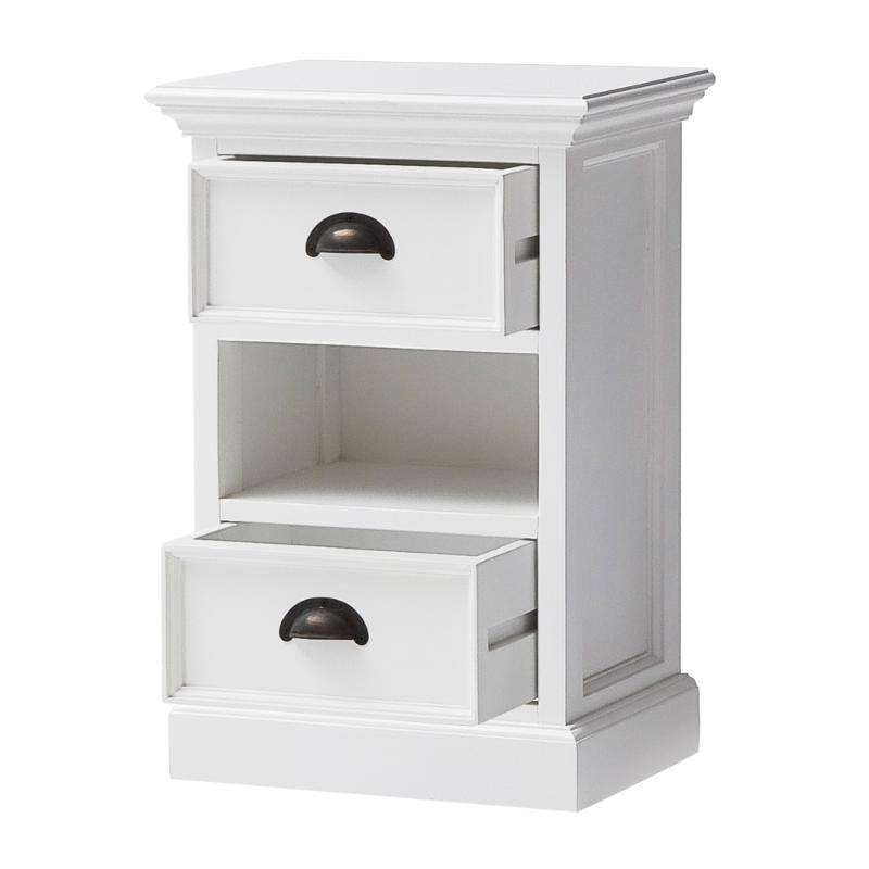 Ashpinoke:Halifax Collection Bedside Storage Unit with Basket in Classic White-End Tables-NovaSolo