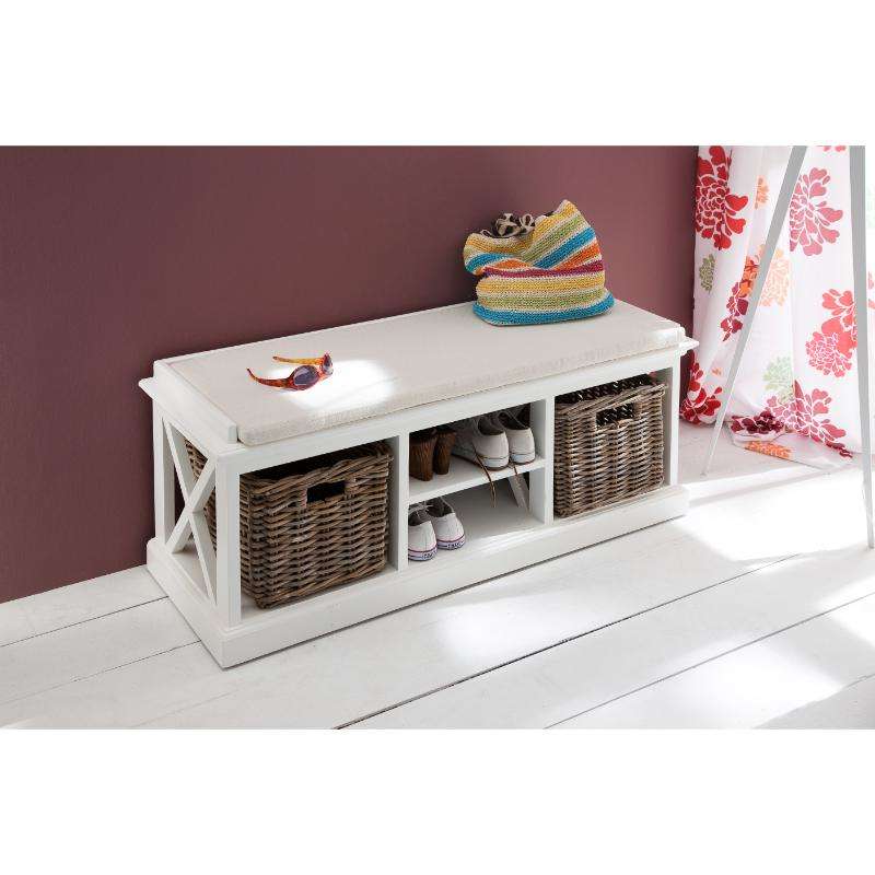 Ashpinoke:Halifax Collection Bench & Basket Set in Classic White-Benches-NovaSolo