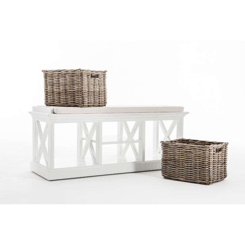 Ashpinoke:Halifax Collection Bench & Basket Set in Classic White-Benches-NovaSolo