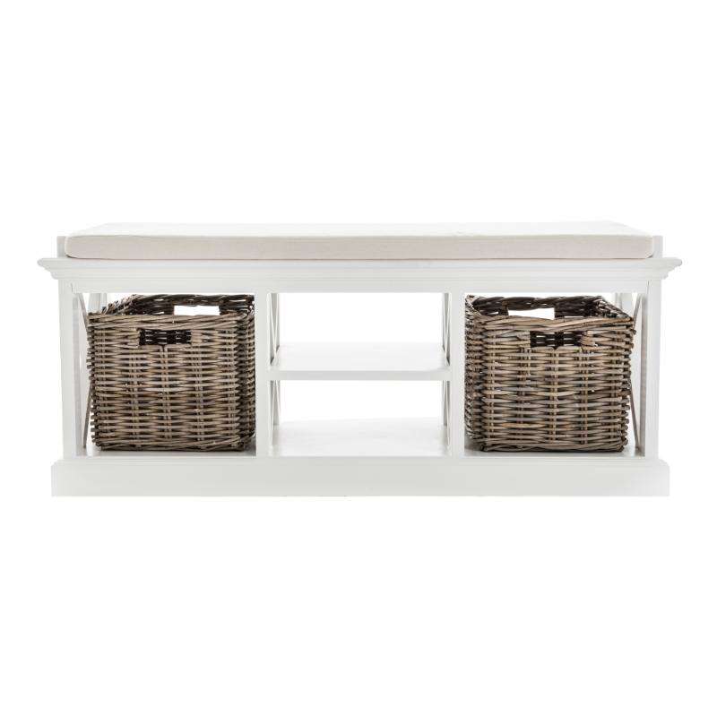 Ashpinoke:Halifax Collection Bench & Basket Set in Classic White-Benches-NovaSolo