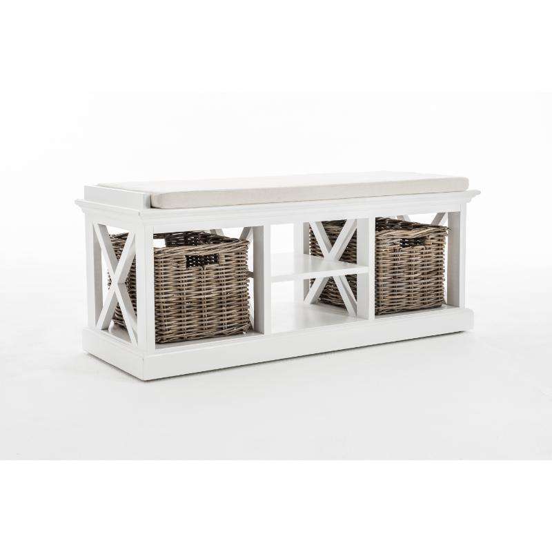 Ashpinoke:Halifax Collection Bench & Basket Set in Classic White-Benches-NovaSolo