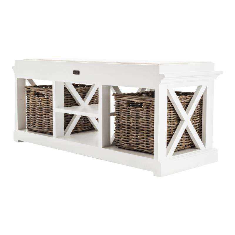 Ashpinoke:Halifax Collection Bench & Basket Set in Classic White-Benches-NovaSolo