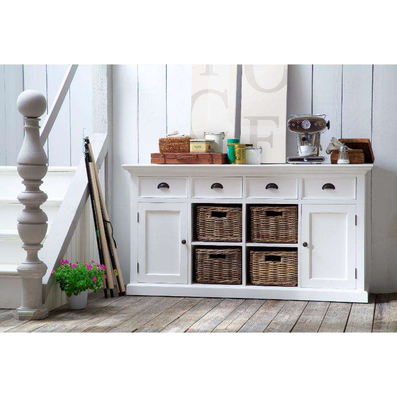 Ashpinoke:Halifax Collection Buffet with 4 Baskets in Classic White-Sideboards-NovaSolo