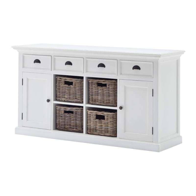 Ashpinoke:Halifax Collection Buffet with 4 Baskets in Classic White-Sideboards-NovaSolo