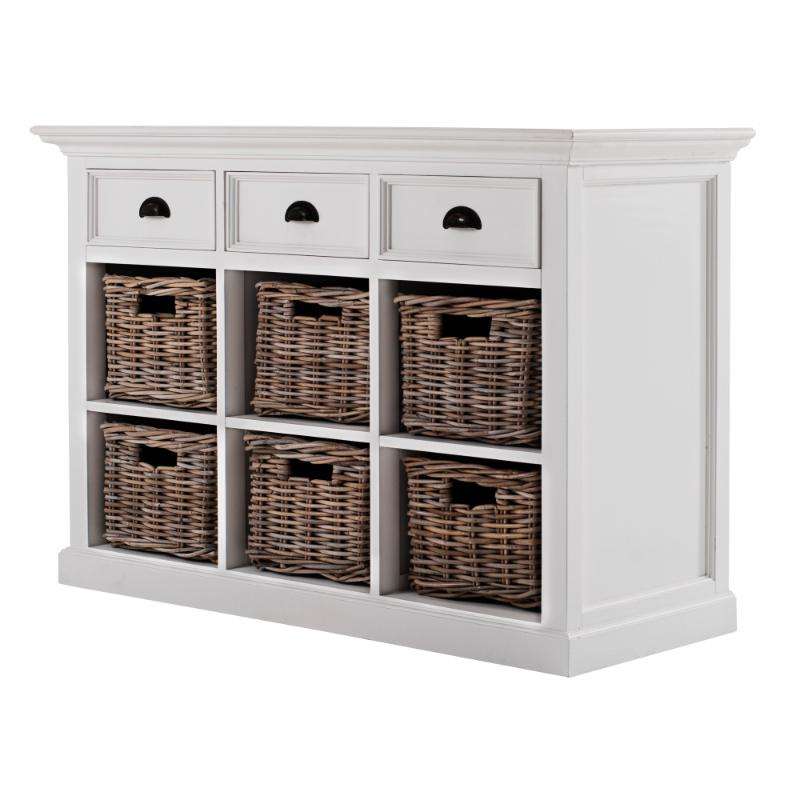 Ashpinoke:Halifax Collection Buffet with 6 Baskets in Classic White-Sideboards-NovaSolo