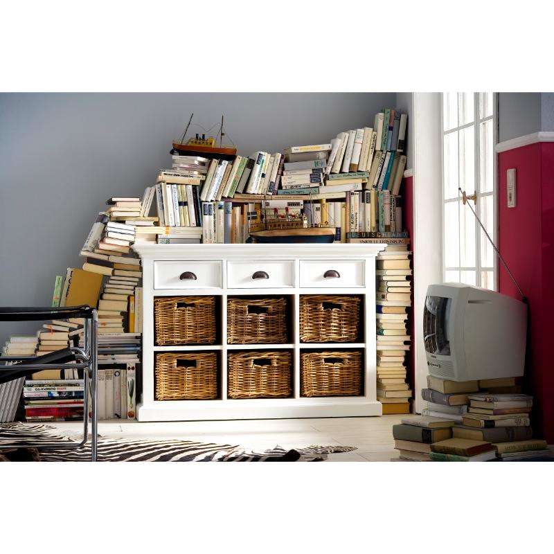 Ashpinoke:Halifax Collection Buffet with 6 Baskets in Classic White-Sideboards-NovaSolo