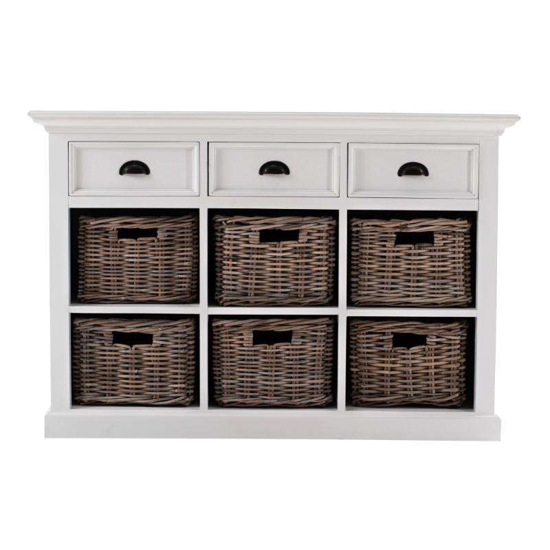 Ashpinoke:Halifax Collection Buffet with 6 Baskets in Classic White-Sideboards-NovaSolo