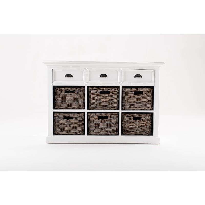 Ashpinoke:Halifax Collection Buffet with 6 Baskets in Classic White-Sideboards-NovaSolo