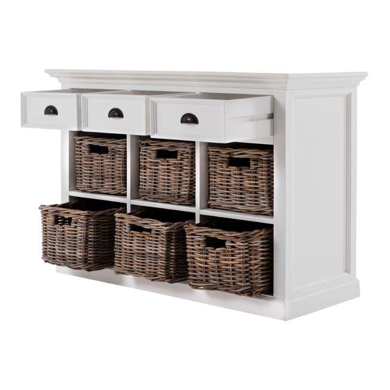 Ashpinoke:Halifax Collection Buffet with 6 Baskets in Classic White-Sideboards-NovaSolo