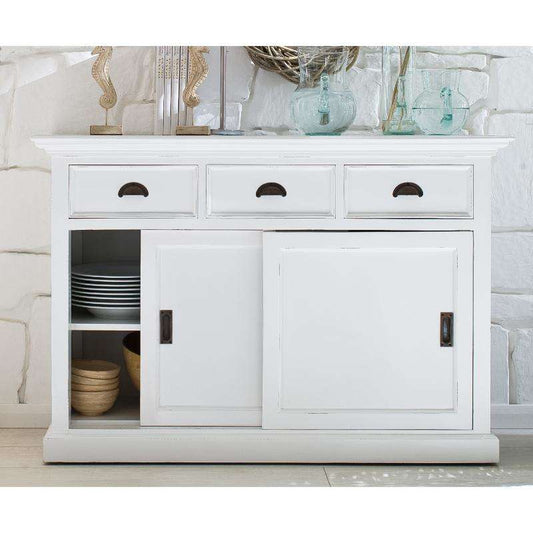 Ashpinoke:Halifax Collection Buffet with Sliding Doors in Classic White-Sideboards-NovaSolo