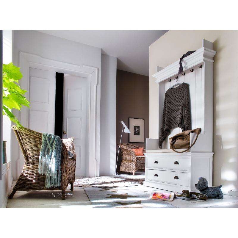 Ashpinoke:Halifax Collection Entryway Coat Rack & Bench Unit in Classic White-Coat and Hat Racks-NovaSolo