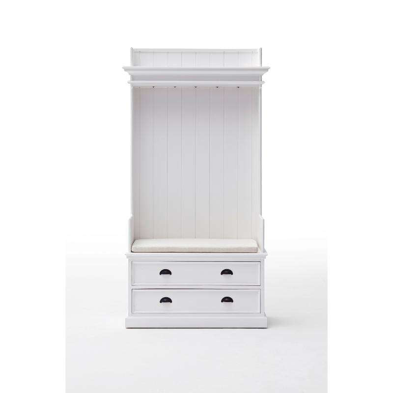 Ashpinoke:Halifax Collection Entryway Coat Rack & Bench Unit in Classic White-Coat and Hat Racks-NovaSolo
