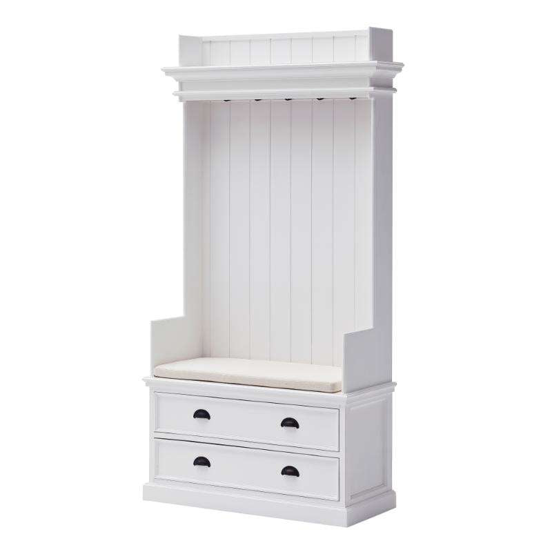 Ashpinoke:Halifax Collection Entryway Coat Rack & Bench Unit in Classic White-Coat and Hat Racks-NovaSolo