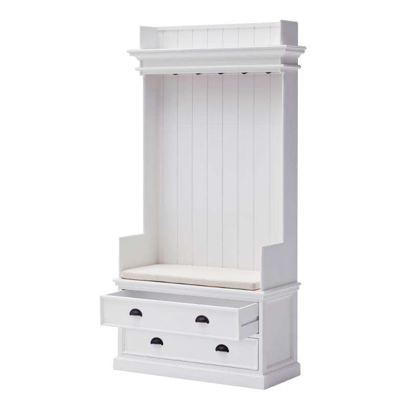 Ashpinoke:Halifax Collection Entryway Coat Rack & Bench Unit in Classic White-Coat and Hat Racks-NovaSolo