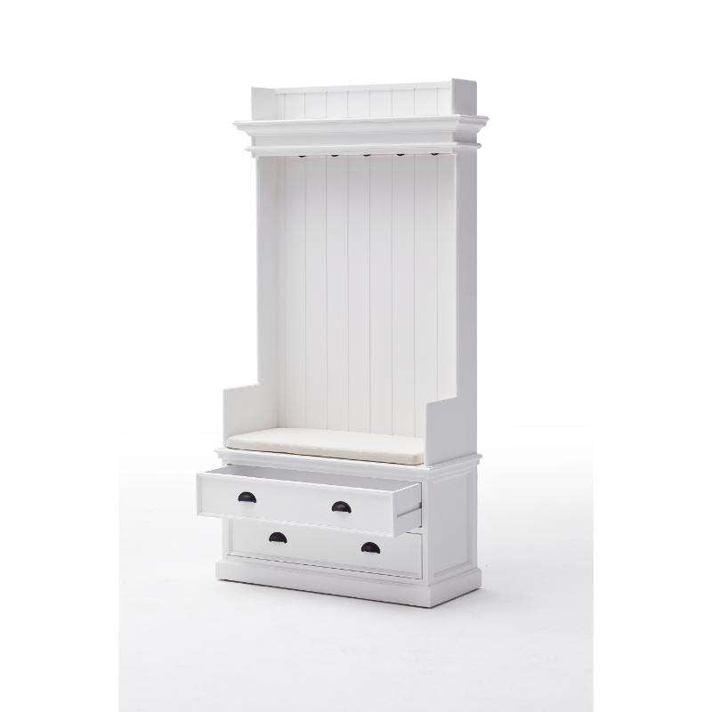 Ashpinoke:Halifax Collection Entryway Coat Rack & Bench Unit in Classic White-Coat and Hat Racks-NovaSolo