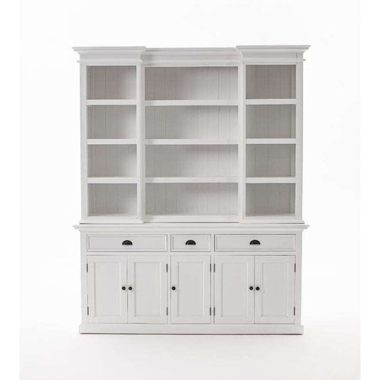 Ashpinoke:Halifax Collection Kitchen Hutch Cabinet with 5 Doors 3 Drawers in Classic White-Cabinets-NovaSolo