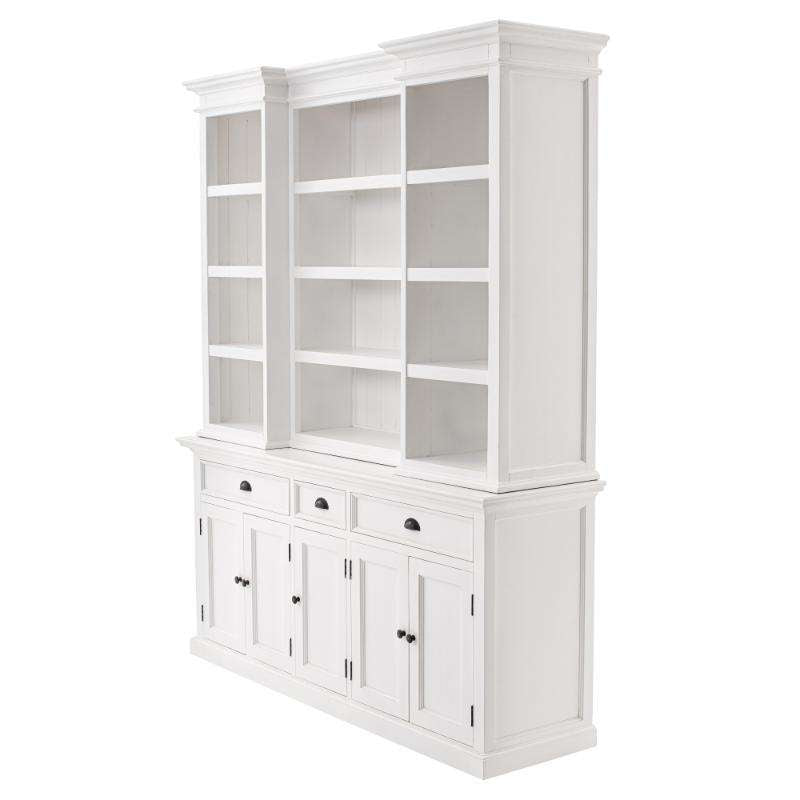 Ashpinoke:Halifax Collection Kitchen Hutch Cabinet with 5 Doors 3 Drawers in Classic White-Cabinets-NovaSolo