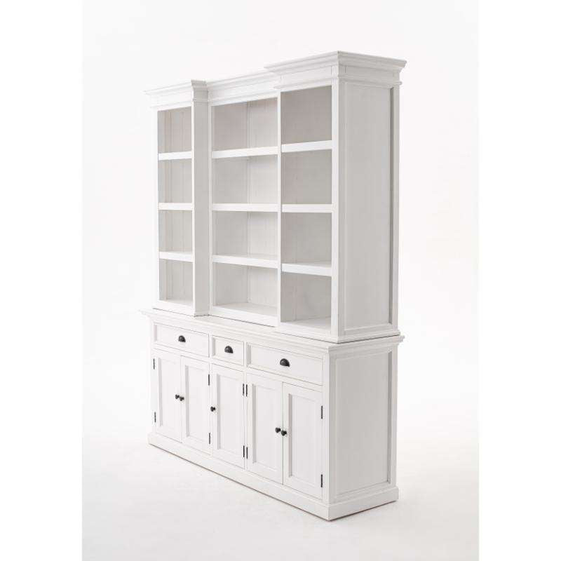 Ashpinoke:Halifax Collection Kitchen Hutch Cabinet with 5 Doors 3 Drawers in Classic White-Cabinets-NovaSolo