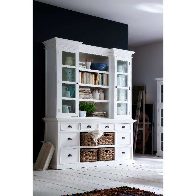 Ashpinoke:Halifax Collection Library Hutch with Basket Set in Classic White-Cabinets-NovaSolo