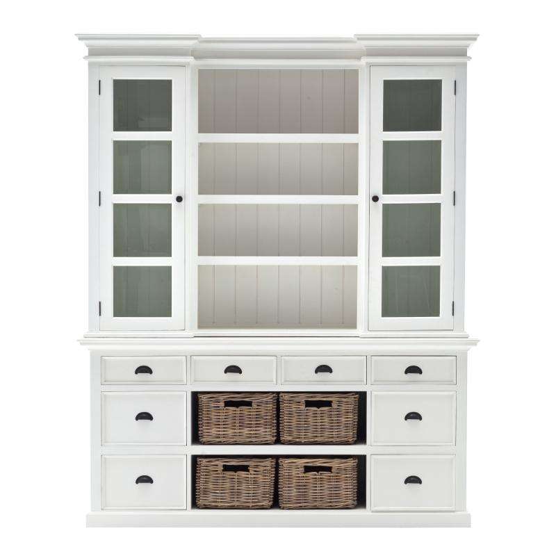 Ashpinoke:Halifax Collection Library Hutch with Basket Set in Classic White-Cabinets-NovaSolo