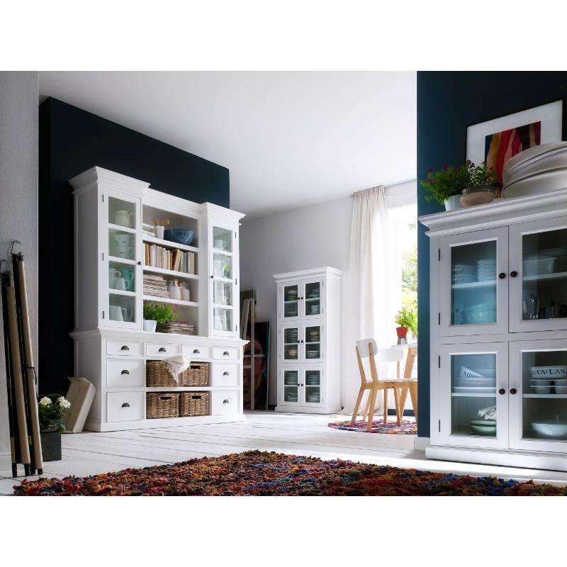 Ashpinoke:Halifax Collection Library Hutch with Basket Set in Classic White-Cabinets-NovaSolo