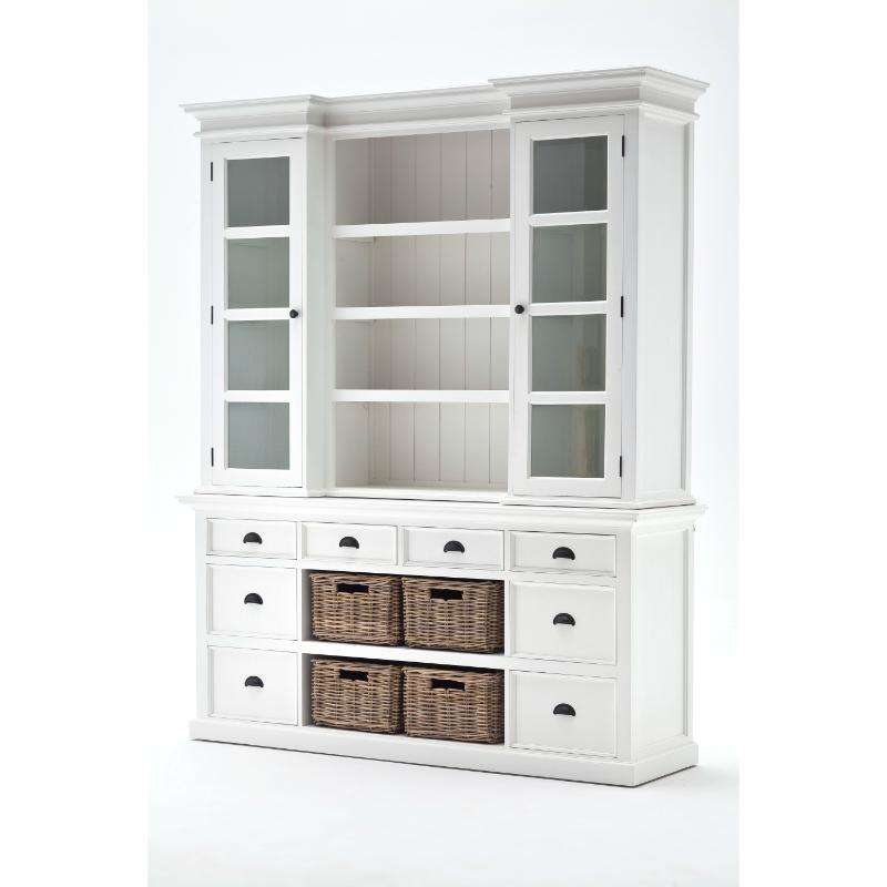 Ashpinoke:Halifax Collection Library Hutch with Basket Set in Classic White-Cabinets-NovaSolo