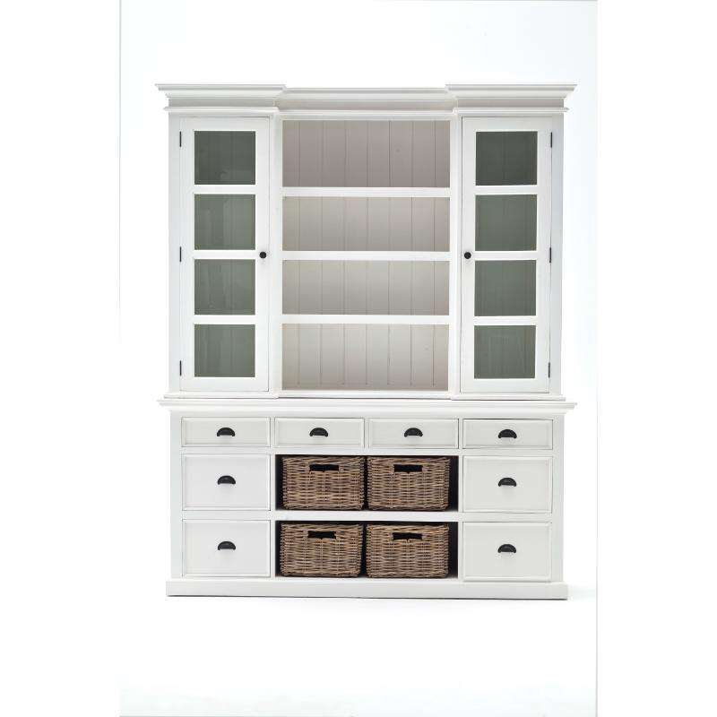 Ashpinoke:Halifax Collection Library Hutch with Basket Set in Classic White-Cabinets-NovaSolo