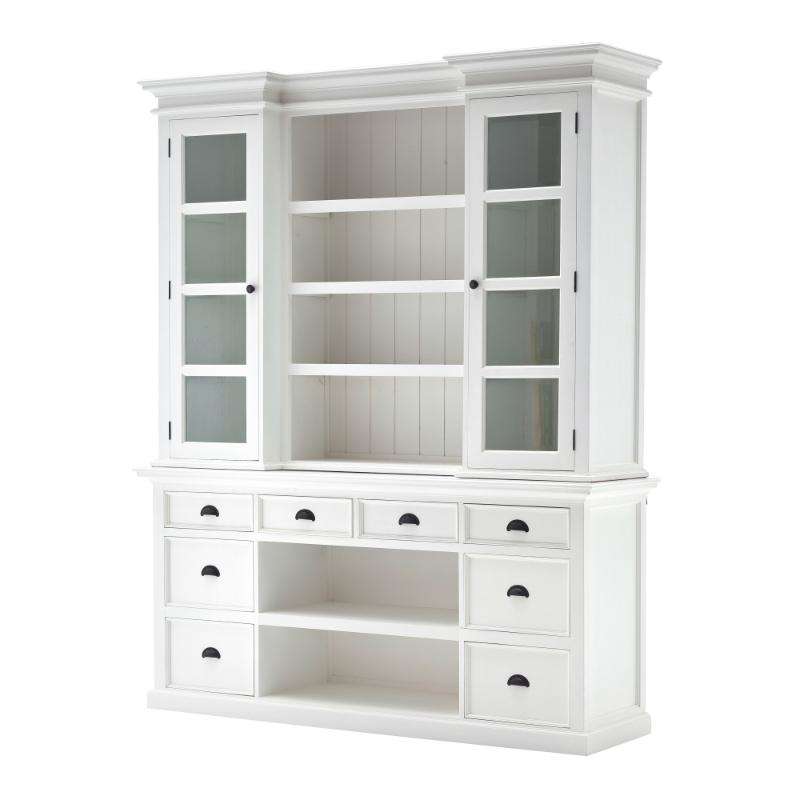 Ashpinoke:Halifax Collection Library Hutch with Basket Set in Classic White-Cabinets-NovaSolo