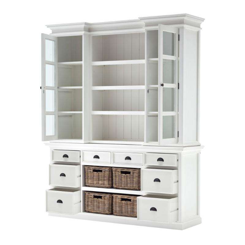 Ashpinoke:Halifax Collection Library Hutch with Basket Set in Classic White-Cabinets-NovaSolo