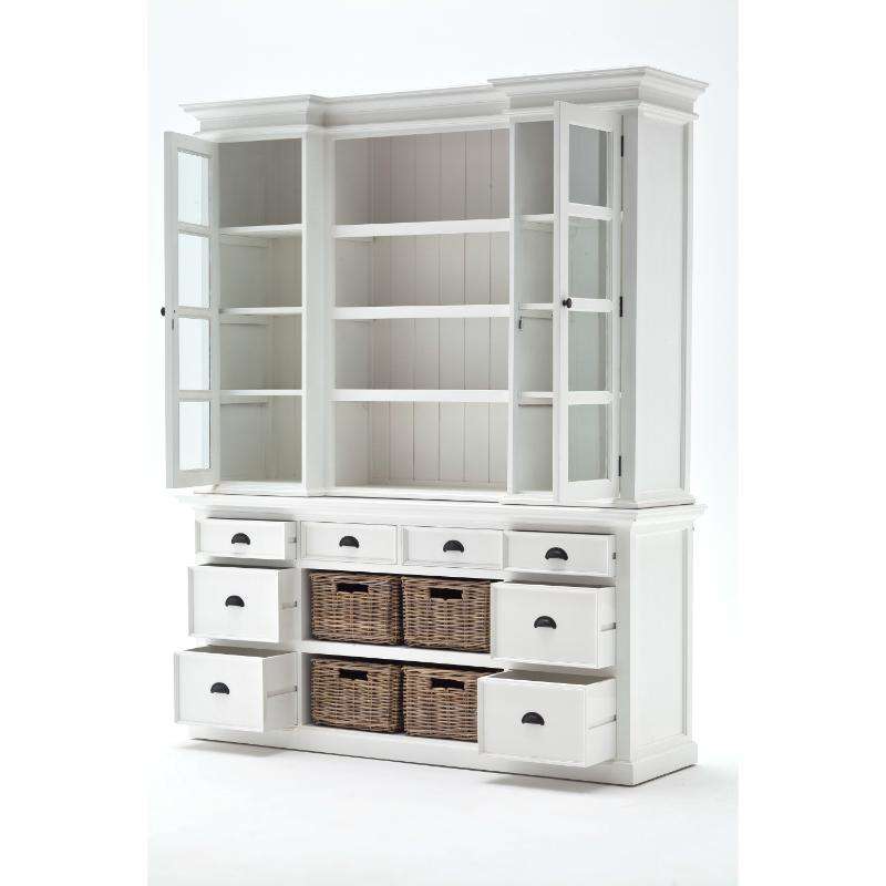 Ashpinoke:Halifax Collection Library Hutch with Basket Set in Classic White-Cabinets-NovaSolo