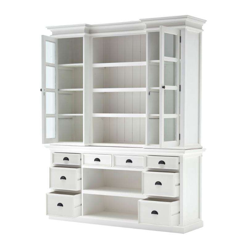 Ashpinoke:Halifax Collection Library Hutch with Basket Set in Classic White-Cabinets-NovaSolo