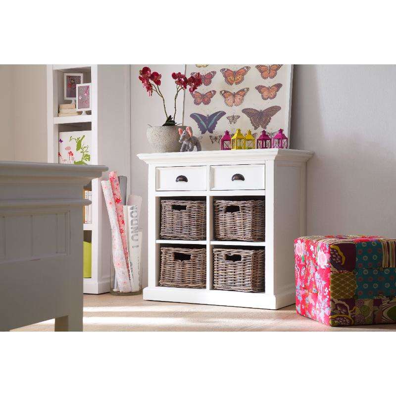 Ashpinoke:Halifax Collection Medium Buffet with Basket Set in Classic White-Sideboards-NovaSolo