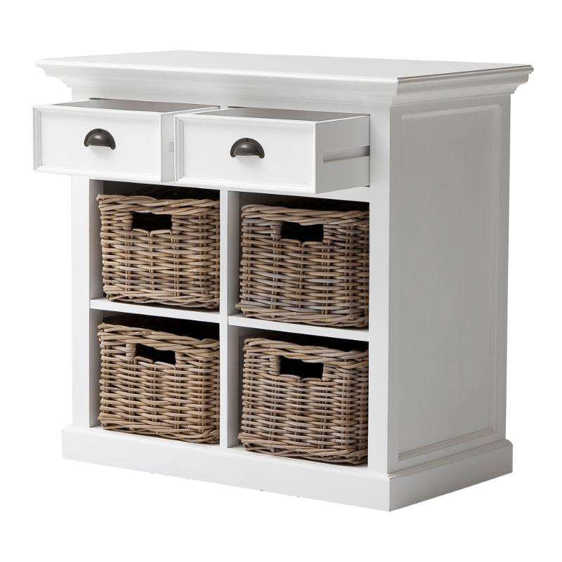 Ashpinoke:Halifax Collection Medium Buffet with Basket Set in Classic White-Sideboards-NovaSolo