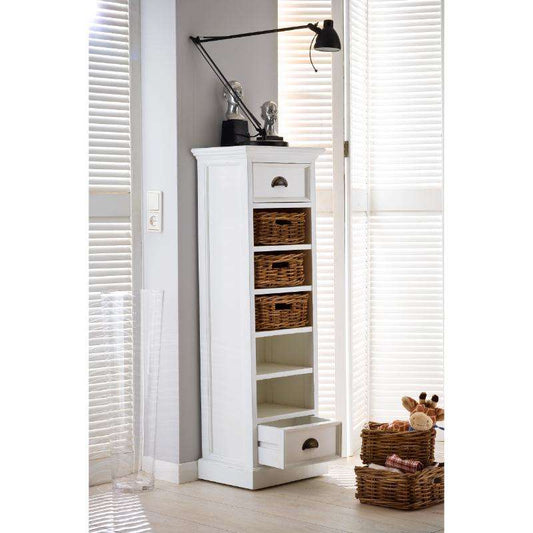 Ashpinoke:Halifax Collection Storage Tower with Basket Set in Classic White-Storage-NovaSolo