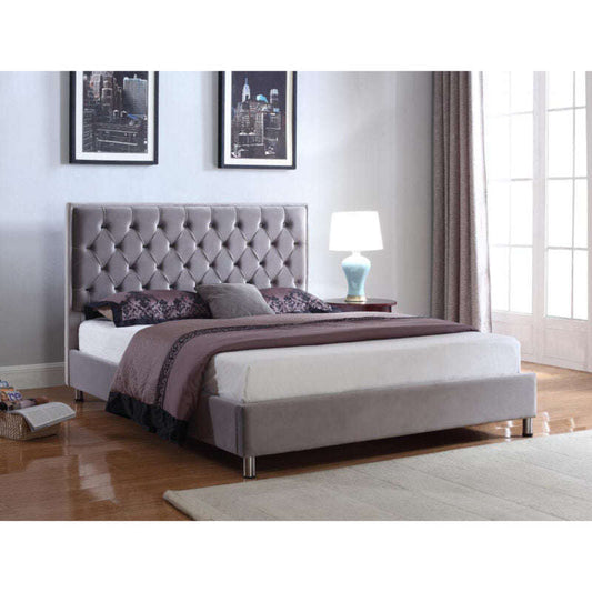 Ashpinoke:Izabel Velvet Double Bed Light Grey with Dark Grey HB-Double Beds-Heartlands Furniture