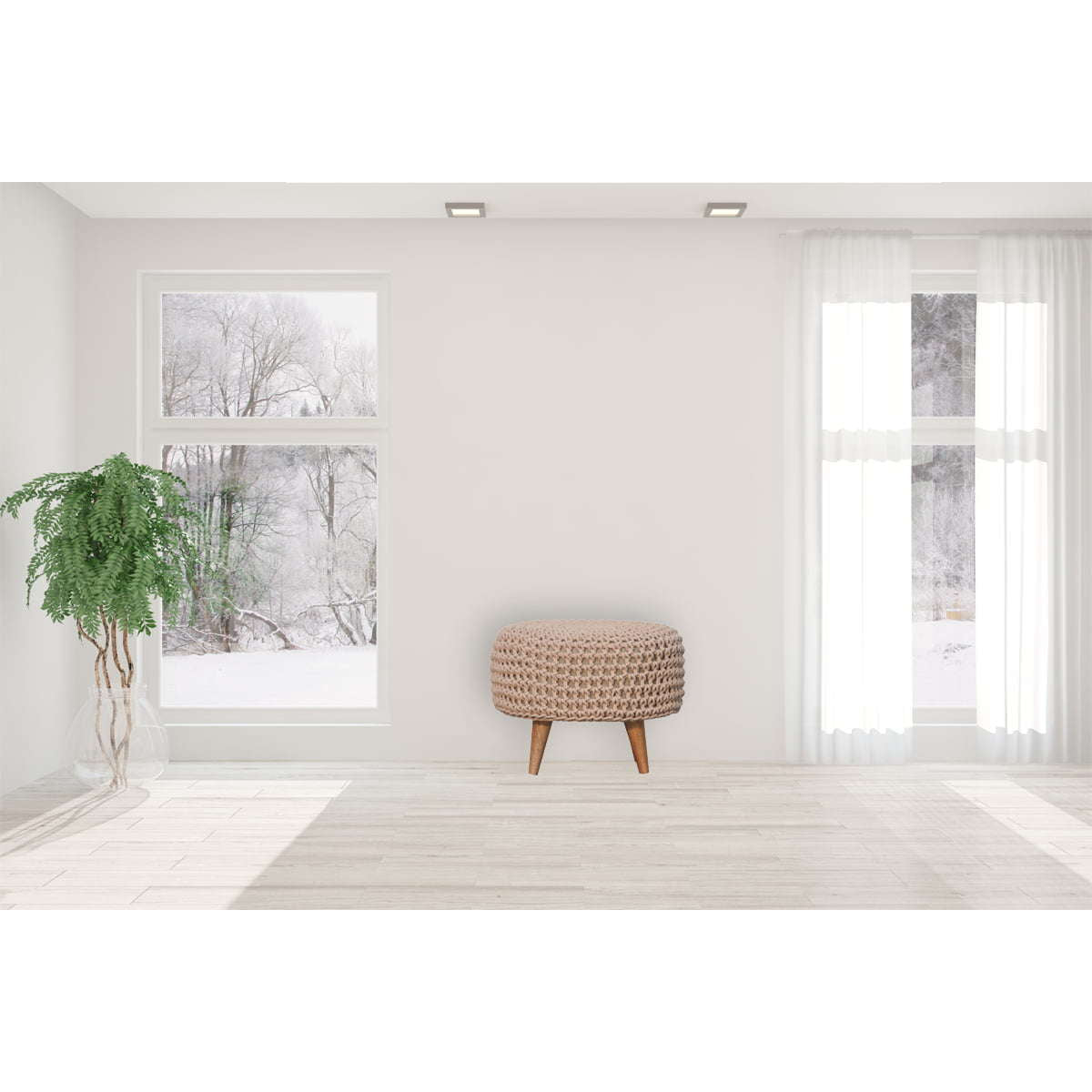 Ashpinoke:Keeva Beige Oblong Footstool-Footstools-Artisan