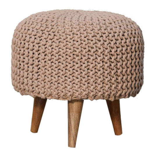 Ashpinoke:Keeva Beige Round Footstool-Footstools-Artisan