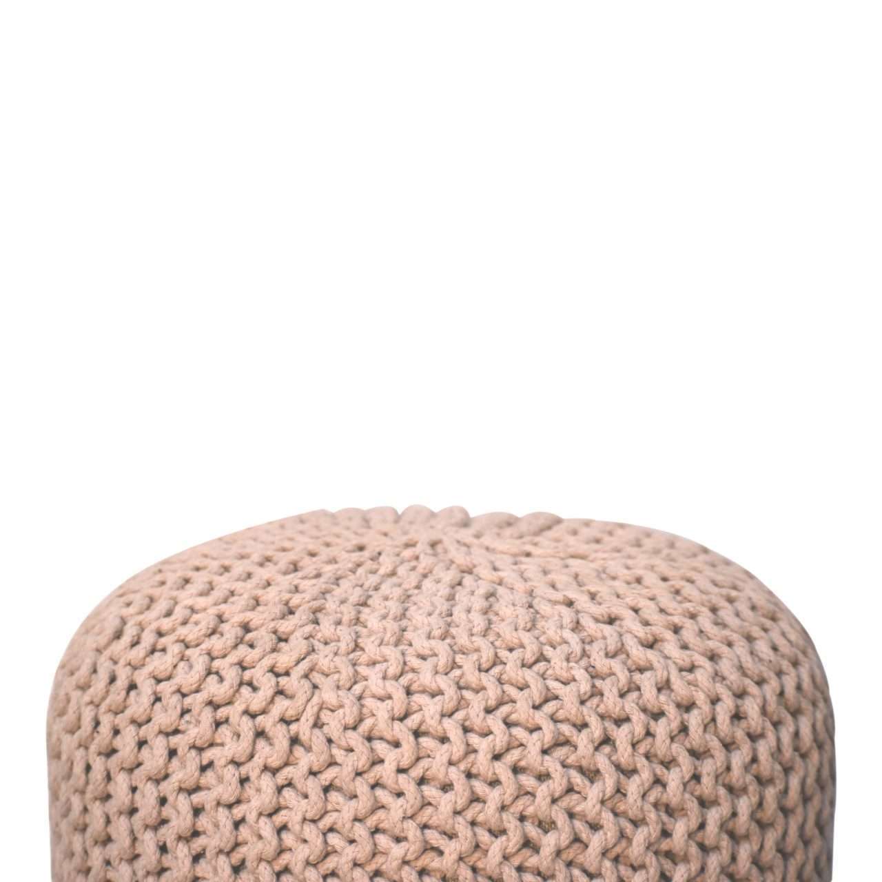 Ashpinoke:Keeva Beige Round Footstool-Footstools-Artisan