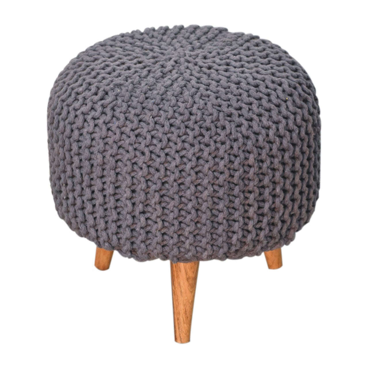 Ashpinoke:Keeva Grey Round Footstool-Footstools-Artisan