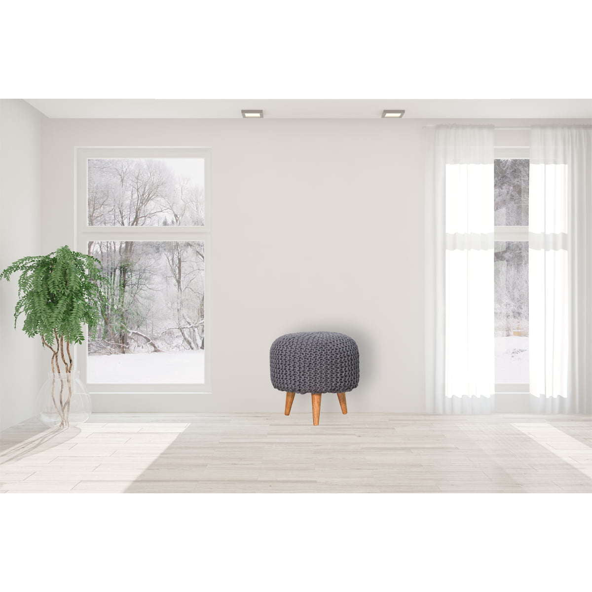 Ashpinoke:Keeva Grey Round Footstool-Footstools-Artisan