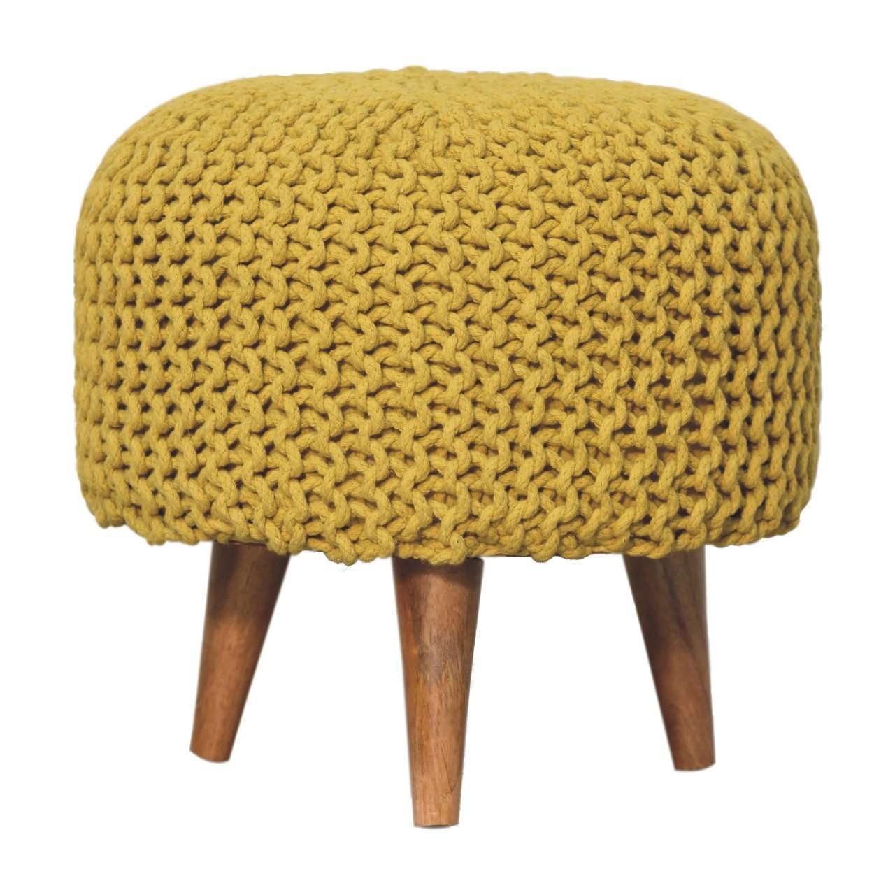 Ashpinoke:Keeva Mustard Round Footstool-Footstools-Artisan