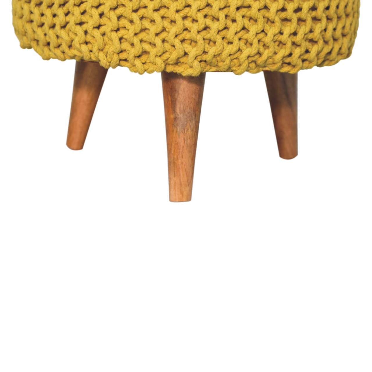 Ashpinoke:Keeva Mustard Round Footstool-Footstools-Artisan