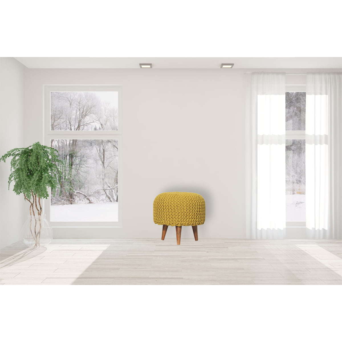 Ashpinoke:Keeva Mustard Round Footstool-Footstools-Artisan