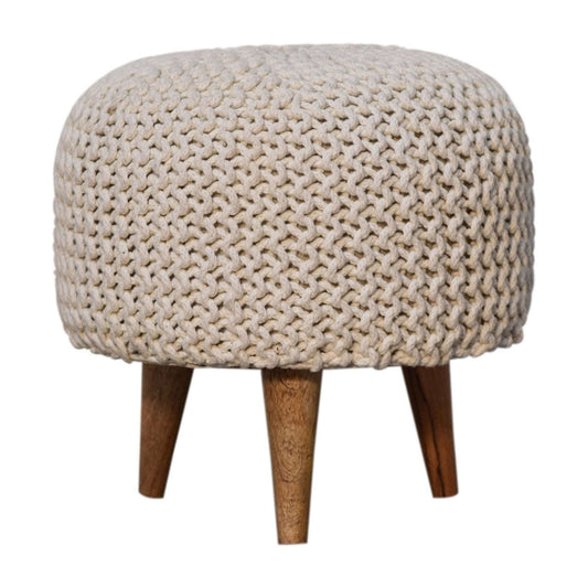 Ashpinoke:Keeva White Round Footstool-Footstools-Artisan